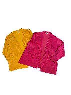 Lot 2 Womens Open Front Cardigans 18/20W Pink & Yellow Lightweight Knit Sparkle